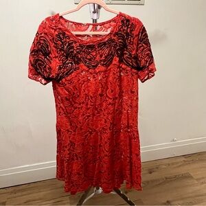 Free People Red and Black Lace Dress size medium
